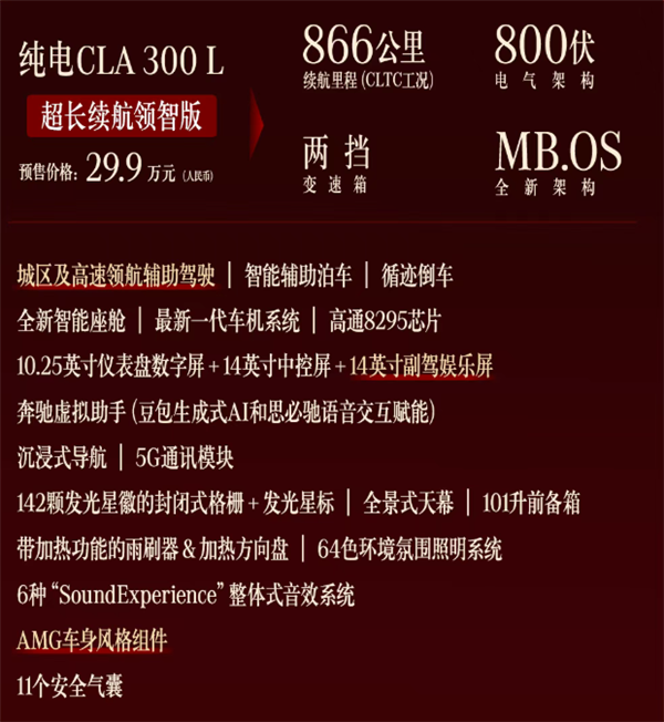 25.9万起 全新奔驰纯电CLA预售:89度电池能跑866km插图2 25.9万起 全新奔驰纯电CLA预售:89度电池能跑866km