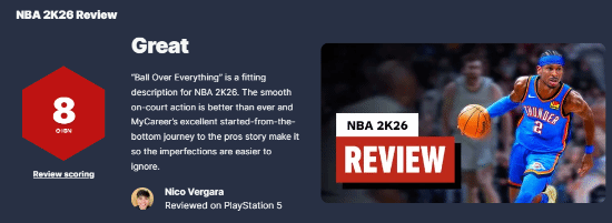 年货大作《NBA 2K26》IGN 8分！近年来的最佳水准