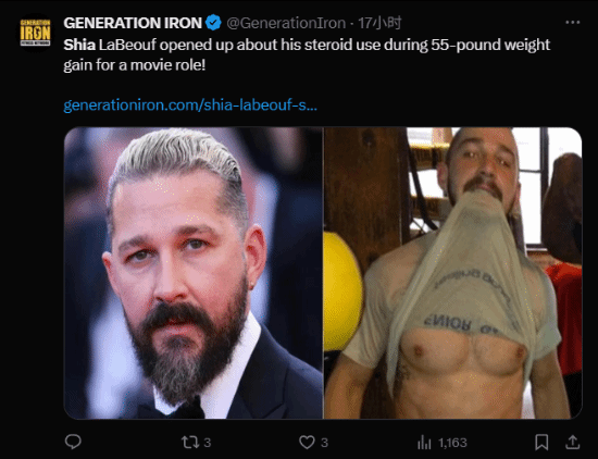 好莱坞男星承认打药增肌 短期增重50斤 副作用很可怕