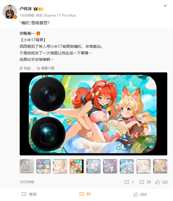 小米17 Pro背屏做痛机爆火 网友：二次元痛机才是最大卖点