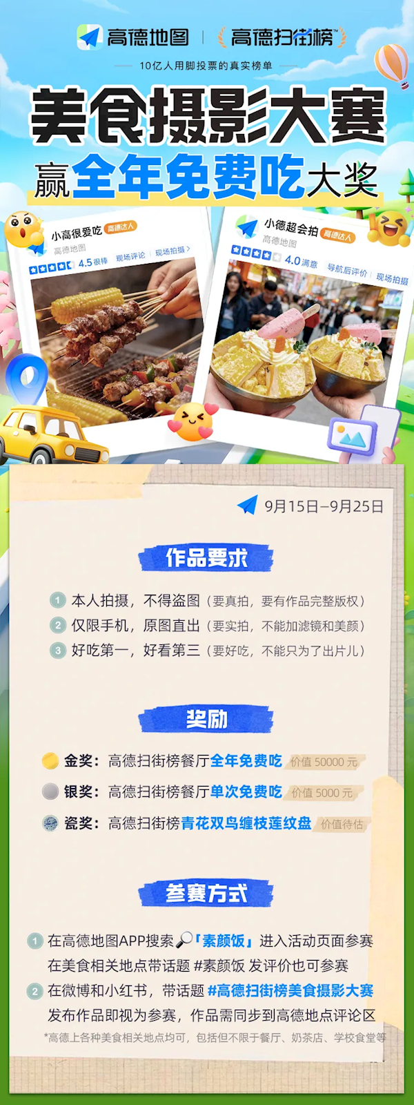 高德扫街榜开启美食摄影大赛：金奖全年免费吃 价值5万元